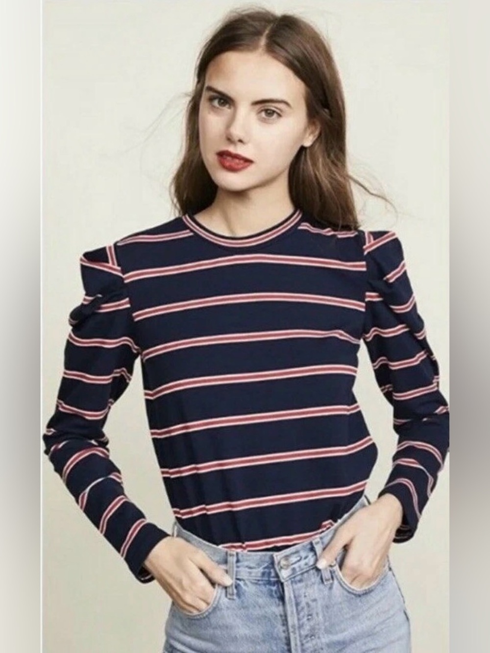 Anthropologie The Fifth Label Kinetic Stripe Puff Sleeve Top